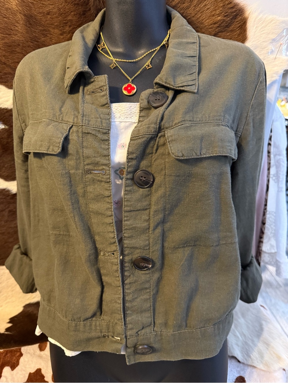 Ci Sono Olive Green Button-Front Utility Jacket